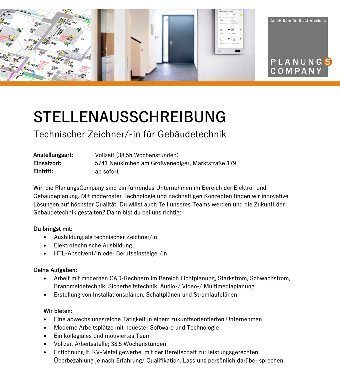 Stellenausschreibung Technischer Zeichner für Gebäudetechnik (m/w/d)